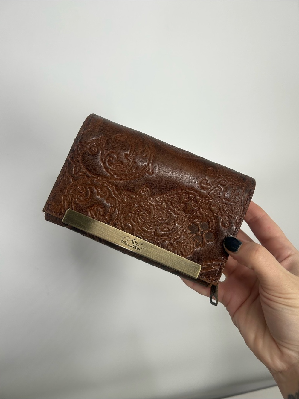 Patricia Nash Wallet Tooled Trifold Cametti Leather Florence Brown